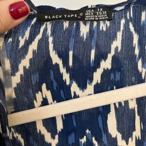Black Tape Navy and White Abstract Blouse